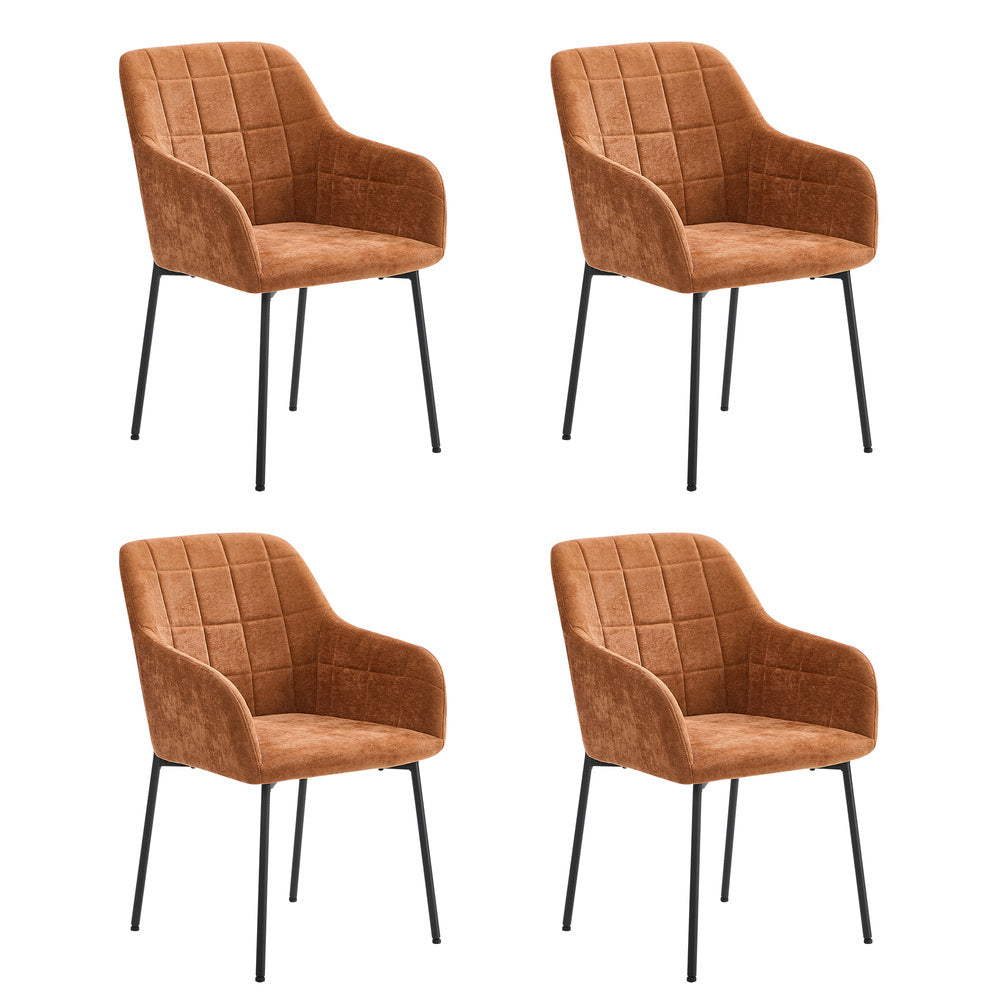 Oikiture 4 Pack Chenille Dining Chairs with Arms, Tufted Kitchen Armchair Orange