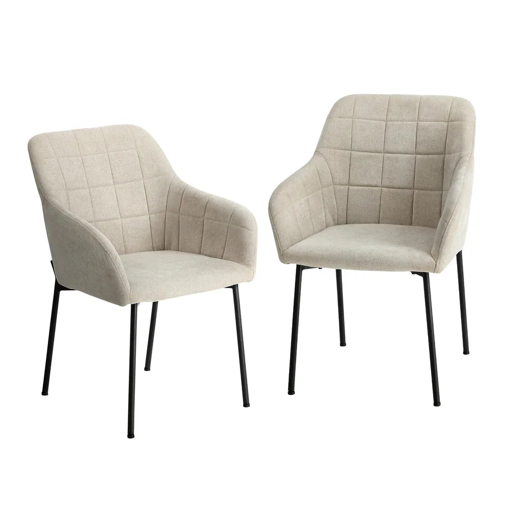 2x Dining Chairs Kitchen Accent Armchairs Linen Fabric Beige
