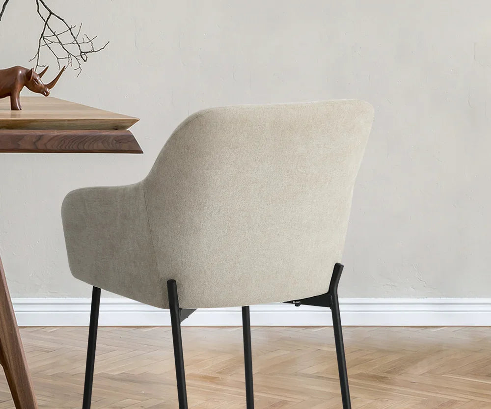 2x Dining Chairs Kitchen Accent Armchairs Linen Fabric Beige