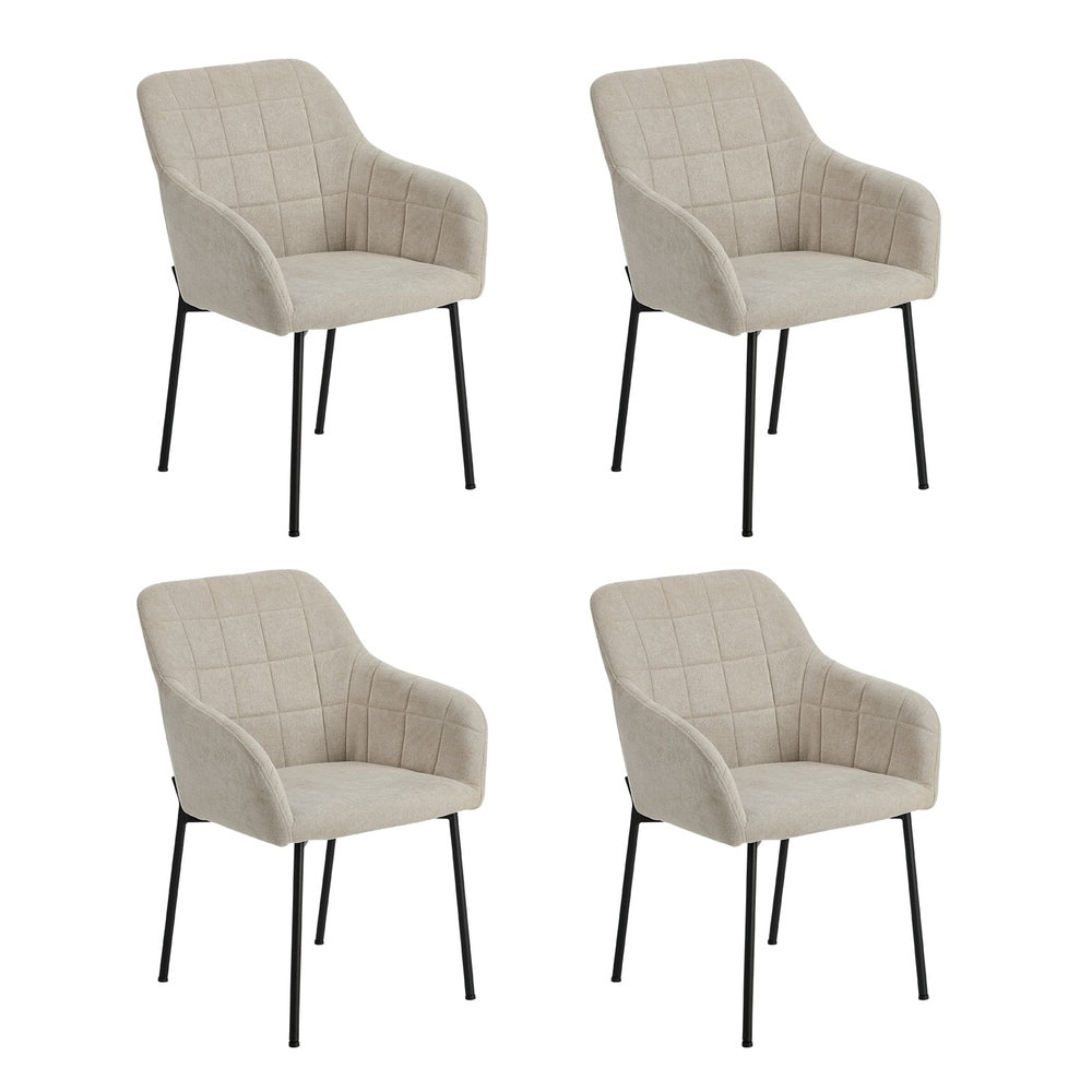 4x Dining Chairs Kitchen Armchairs Linen Fabric Beige