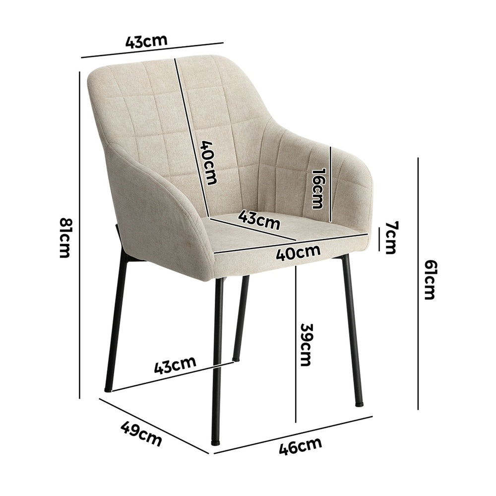 4x Dining Chairs Kitchen Armchairs Linen Fabric Beige