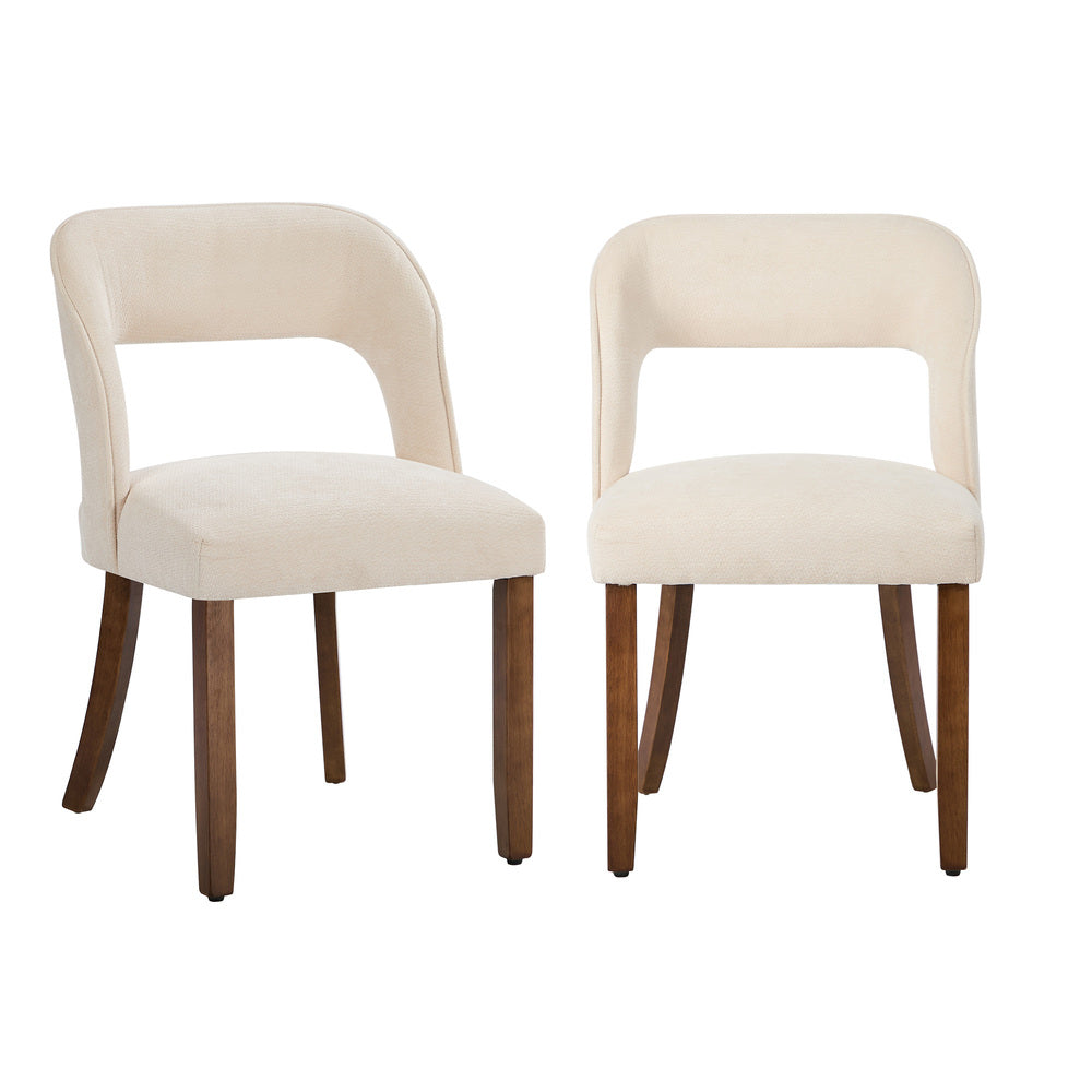 Oikiture 2x Chenille Dining Chairs Padded Kitchen Chair Rubberwood Legs Beige