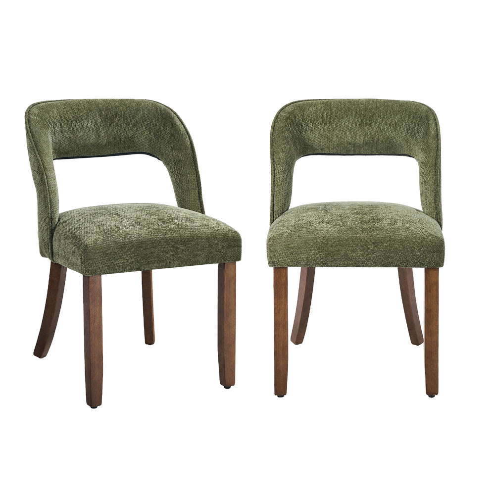 Oikiture 2x Dining Chairs Chenille Chair Rubberwood Legs Green
