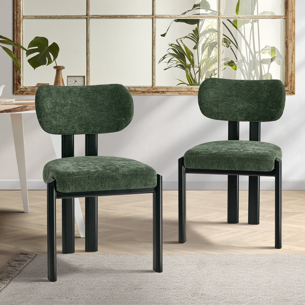 Oikiture 2x Dining Chairs Chenille Kitchen Chair Padded Seat Green