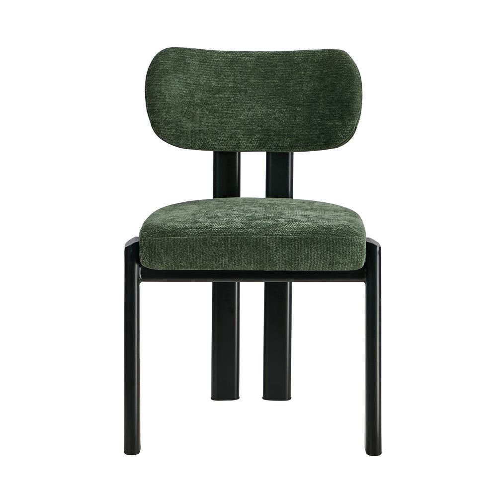 Oikiture 2x Dining Chairs Chenille Kitchen Chair Padded Seat Green