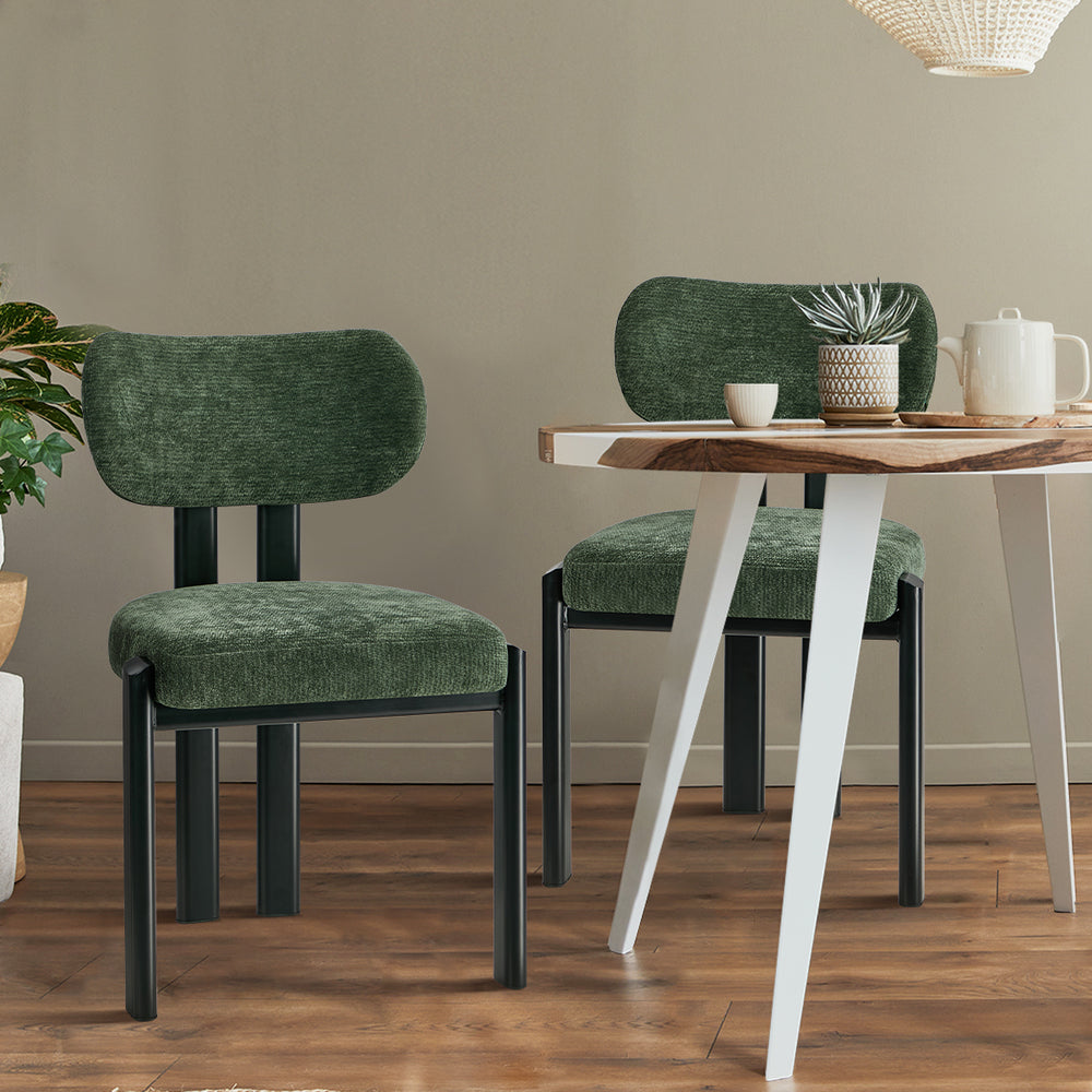 Oikiture 2x Dining Chairs Chenille Kitchen Chair Padded Seat Green