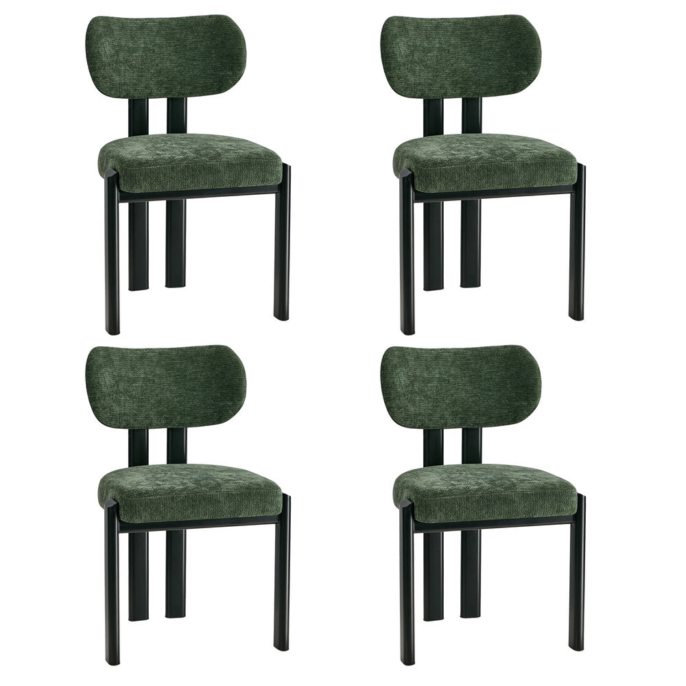 Oikiture 4x Dining Chairs Chenille Kitchen Chair Padded Seat Green
