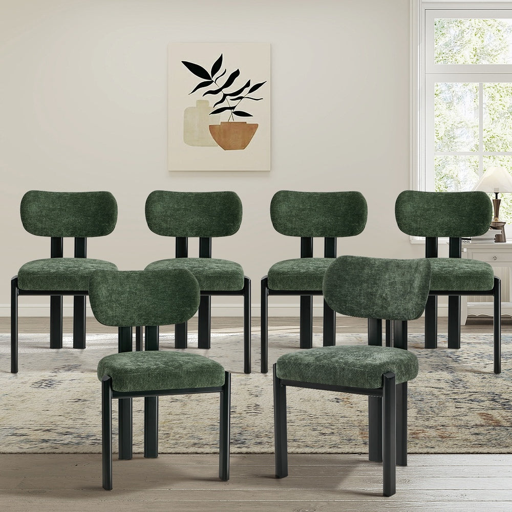 Oikiture 6x Dining Chairs Chenille Kitchen Chair Padded Seat Green