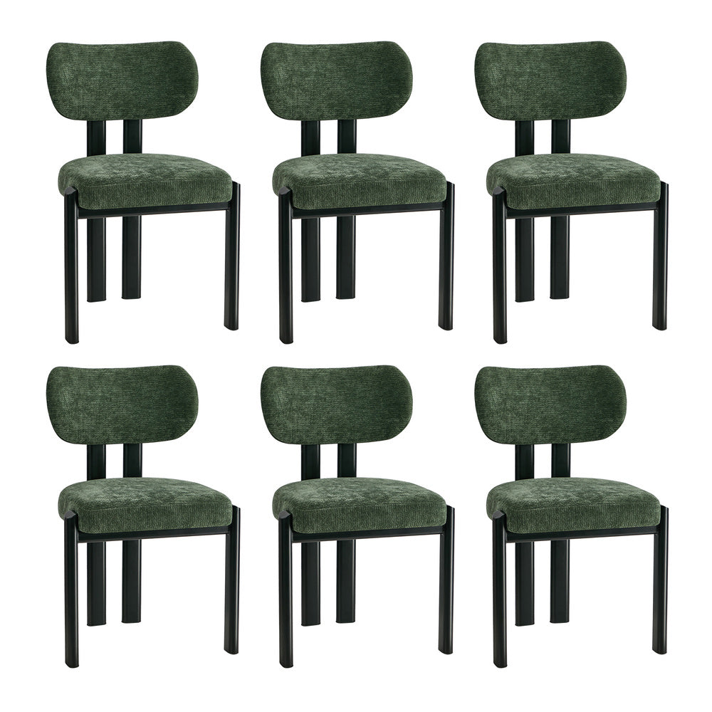 Oikiture 6x Dining Chairs Chenille Kitchen Chair Padded Seat Green