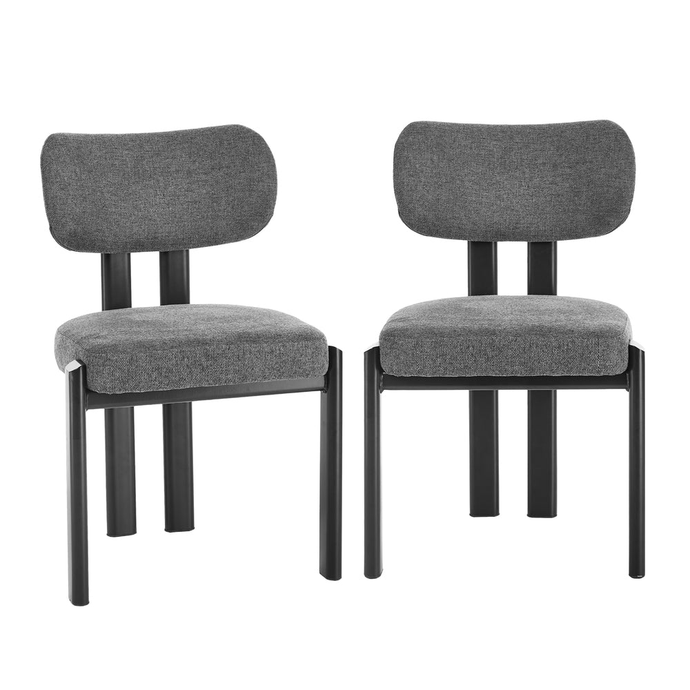 Set of 2 Dining Chairs Linen Fabric Padded Seat Grey