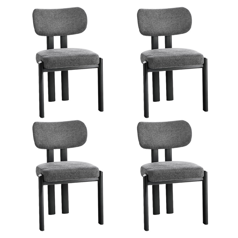 Set of 4 Dining Chairs Linen Fabric Padded Seat Grey