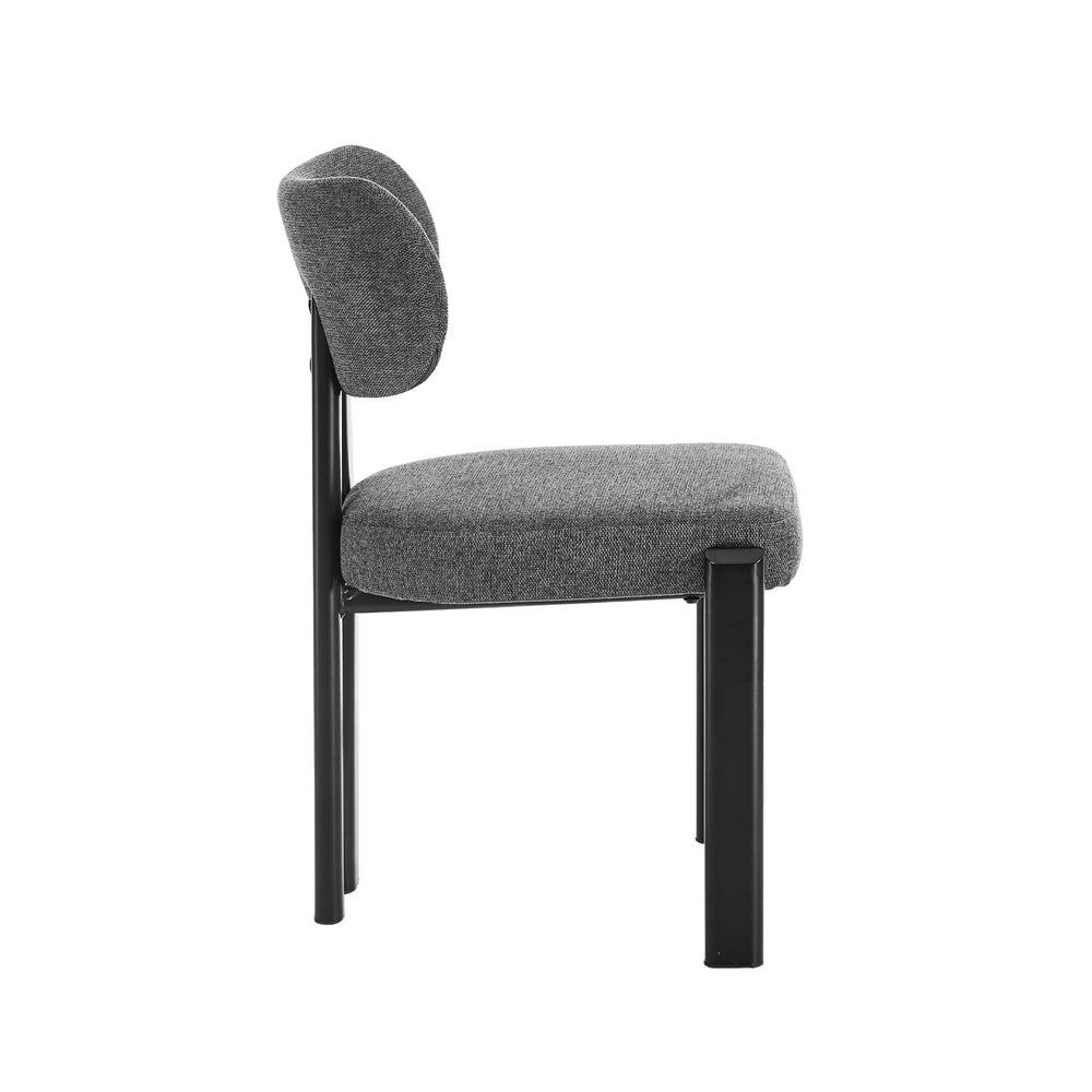 Set of 4 Dining Chairs Linen Fabric Padded Seat Grey