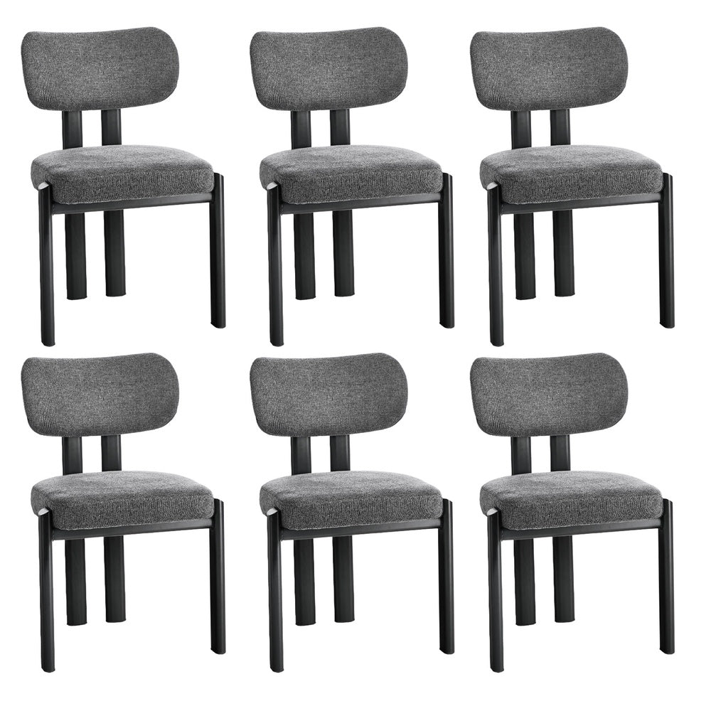 Set of 6 Dining Chairs Linen Fabric Padded Seat Grey
