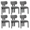 Set of 6 Dining Chairs Linen Fabric Padded Seat Grey