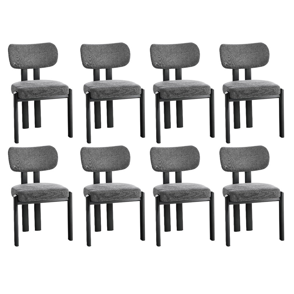 Set of 8 Dining Chairs Linen Fabric Padded Seat Grey