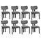 Set of 8 Dining Chairs Linen Fabric Padded Seat Grey