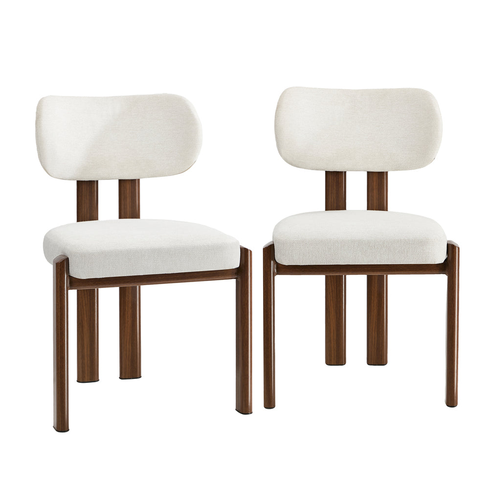 Oikiture 2x Dining Chairs Linen Kitchen Padded Seat Beige & Brown