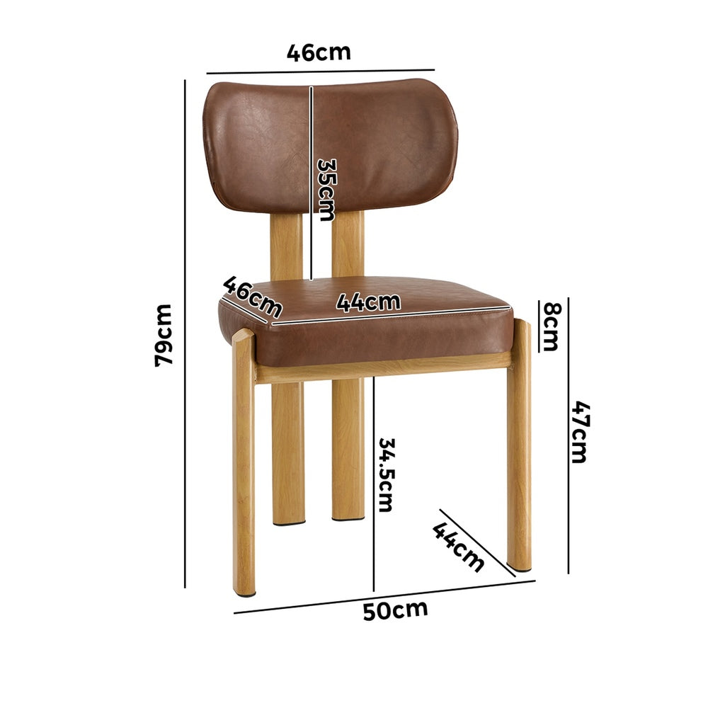 Oikiture 2x Dining Chairs Linen Kitchen Padded Seat Beige & Brown