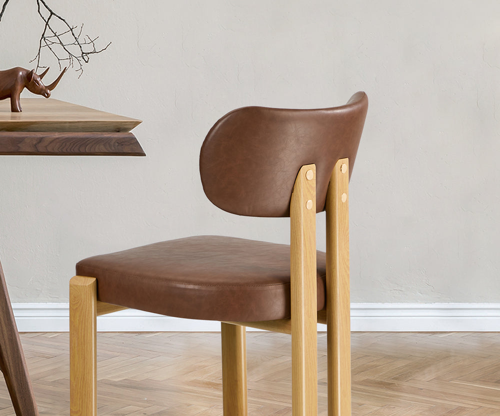 Oikiture 2x Dining Chairs Linen Kitchen Padded Seat Beige & Brown