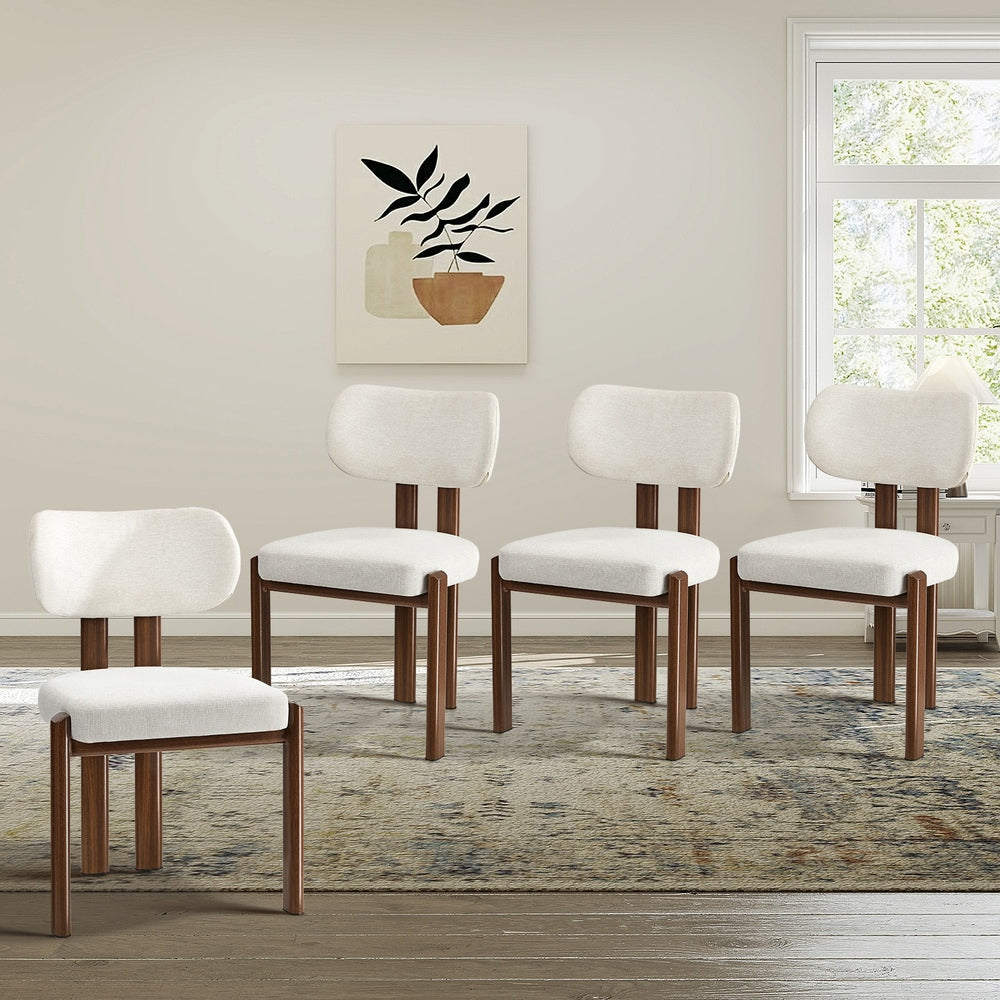 Oikiture 4x Dining Chairs Linen Kitchen Padded Seat Beige & Brown