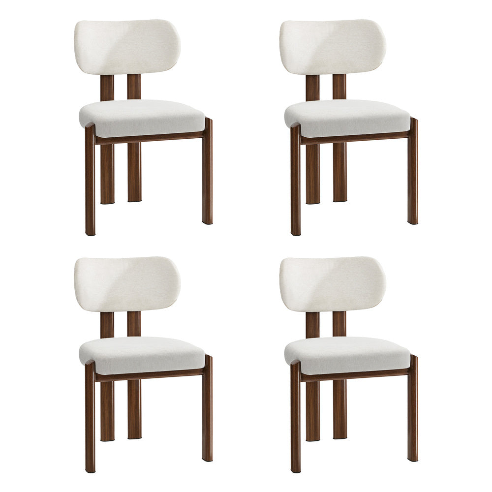 Oikiture 4x Dining Chairs Linen Kitchen Padded Seat Beige & Brown