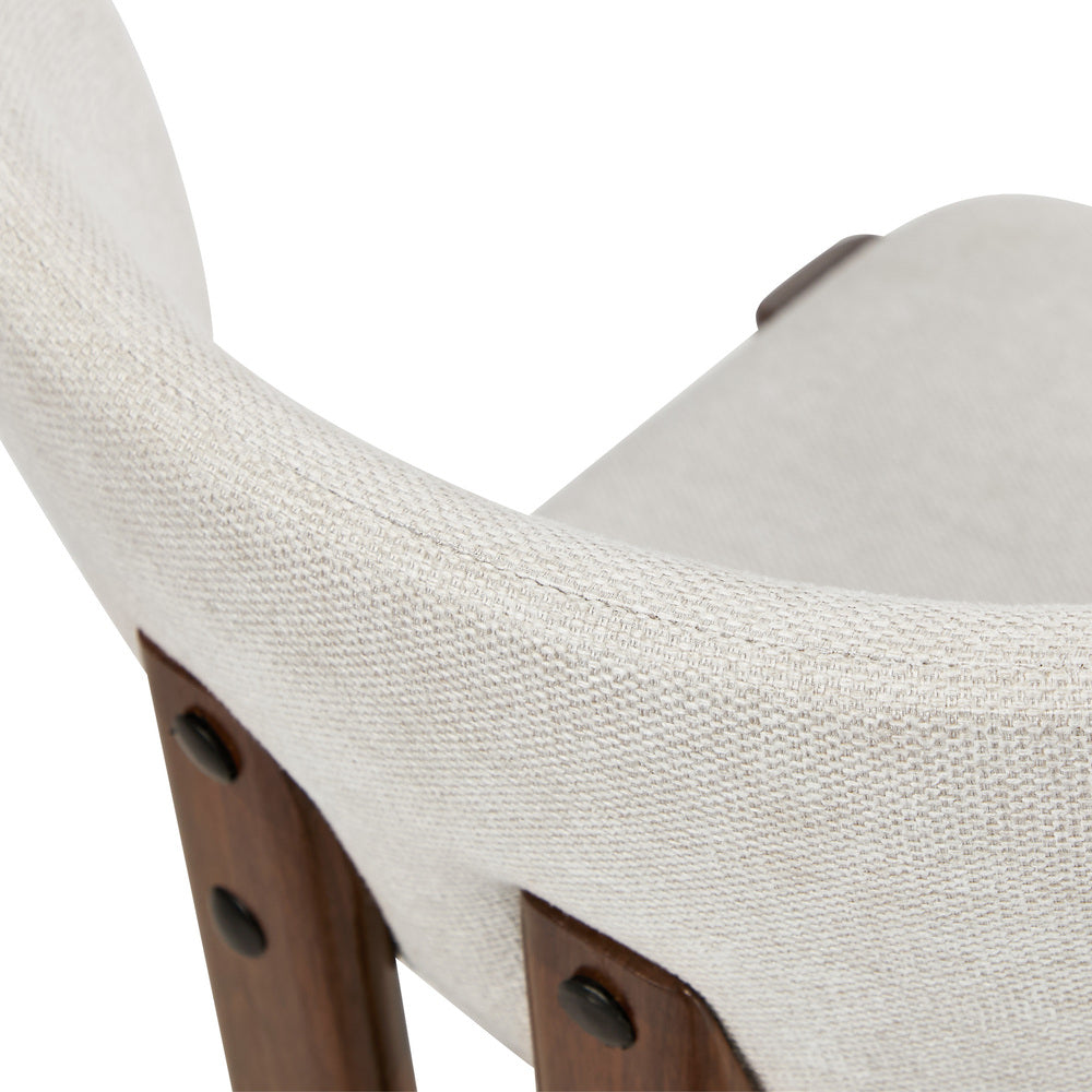 Oikiture 4x Dining Chairs Linen Kitchen Padded Seat Beige & Brown