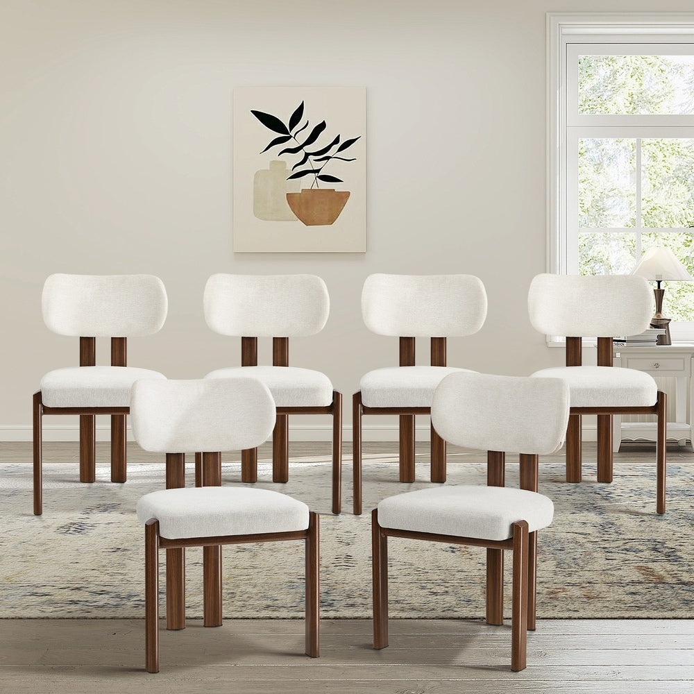 Oikiture 6x Dining Chairs Linen Kitchen Padded Seat Beige & Brown