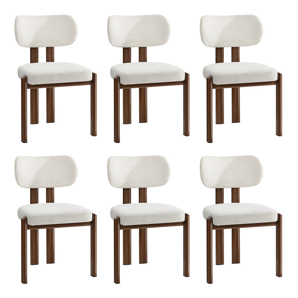Oikiture 6x Dining Chairs Linen Kitchen Padded Seat Beige & Brown