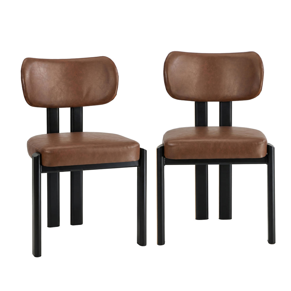 Oikiture 2x Dining Chairs Faux Leather Kitchen Chair Padded Seat Brown