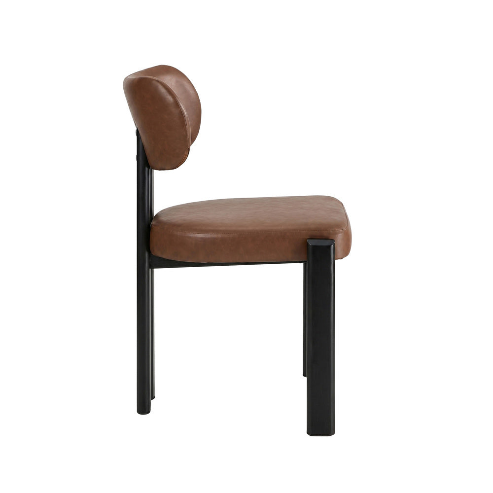 Oikiture 4x Dining Chairs Faux Leather Kitchen Chair Padded Seat Brown