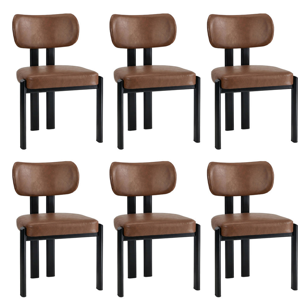 Oikiture 6x Dining Chairs Faux Leather Kitchen Chair Padded Seat Brown