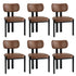 Oikiture 6x Dining Chairs Faux Leather Kitchen Chair Padded Seat Brown
