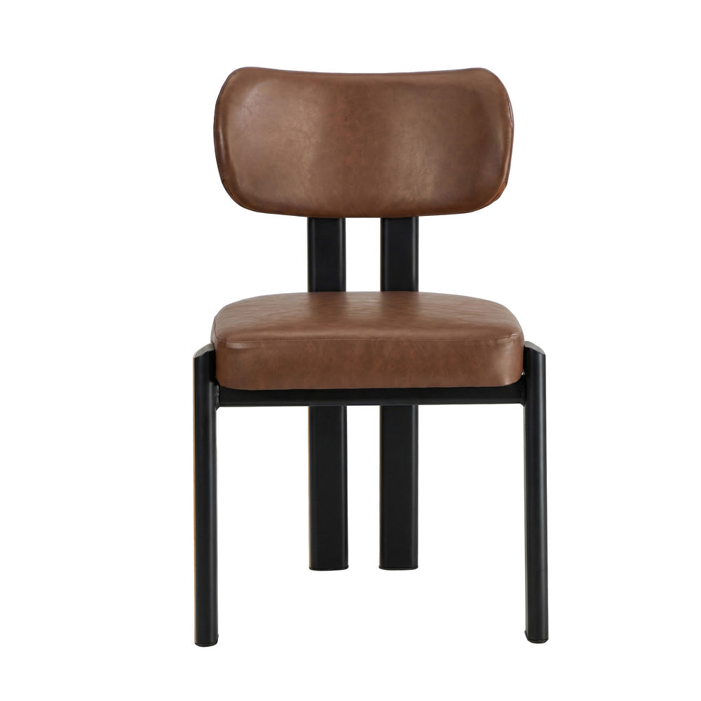 Oikiture 6x Dining Chairs Faux Leather Kitchen Chair Padded Seat Brown