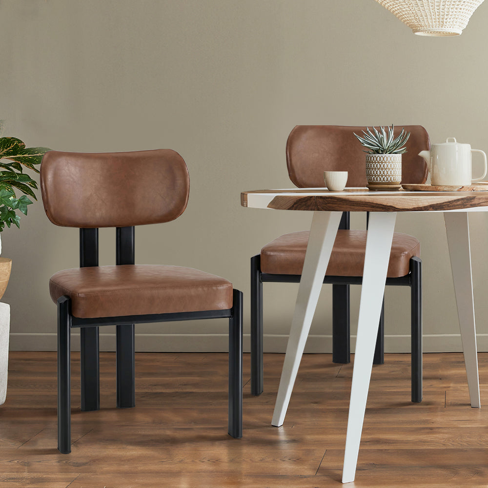 Oikiture 6x Dining Chairs Faux Leather Kitchen Chair Padded Seat Brown