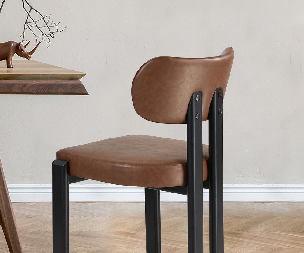 Oikiture 6x Dining Chairs Faux Leather Kitchen Chair Padded Seat Brown