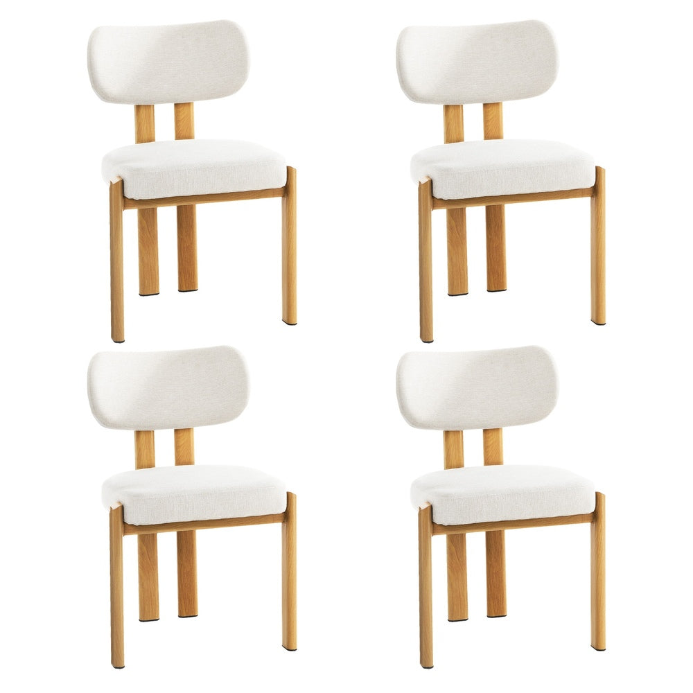 Set of 4 Dining Chairs Linen Fabric Padded Seat Beige