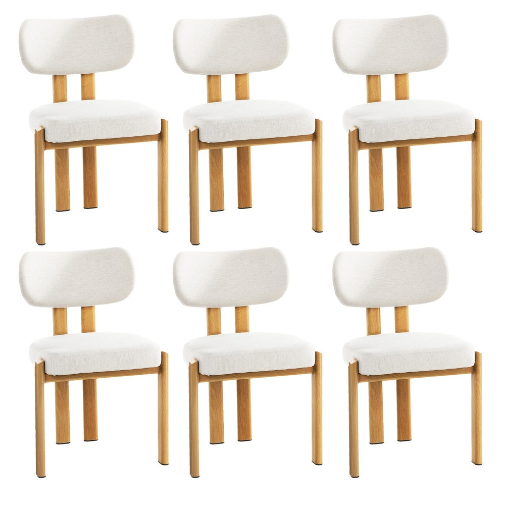 Set of 6 Dining Chairs Linen Fabric Padded Seat Beige