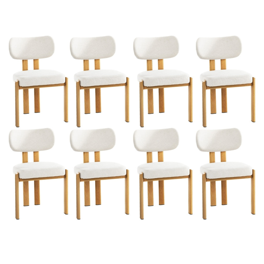 Set of 8 Dining Chairs Linen Fabric Padded Seat Beige