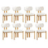 Set of 8 Dining Chairs Linen Fabric Padded Seat Beige