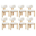 Set of 8 Dining Chairs Linen Fabric Padded Seat Beige