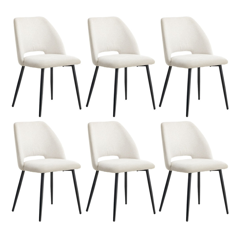 6x Dining Chair Accent Chairs Linen Fabric Beige