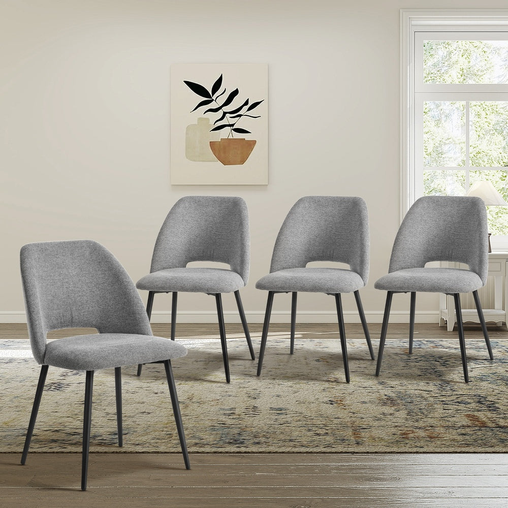4x Dining Chair Accent Chairs Linen Fabric Grey