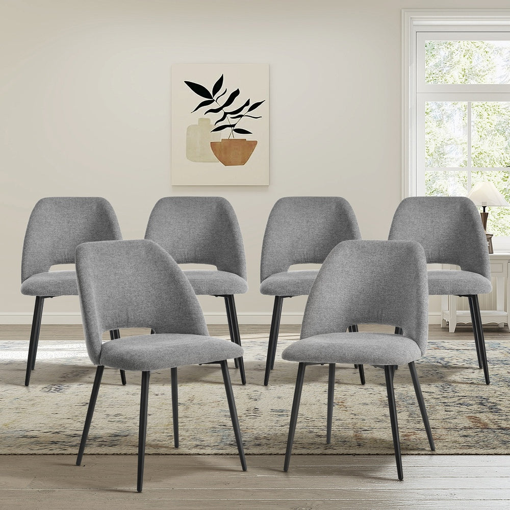 6x Dining Chair Accent Chairs Linen Fabric Grey