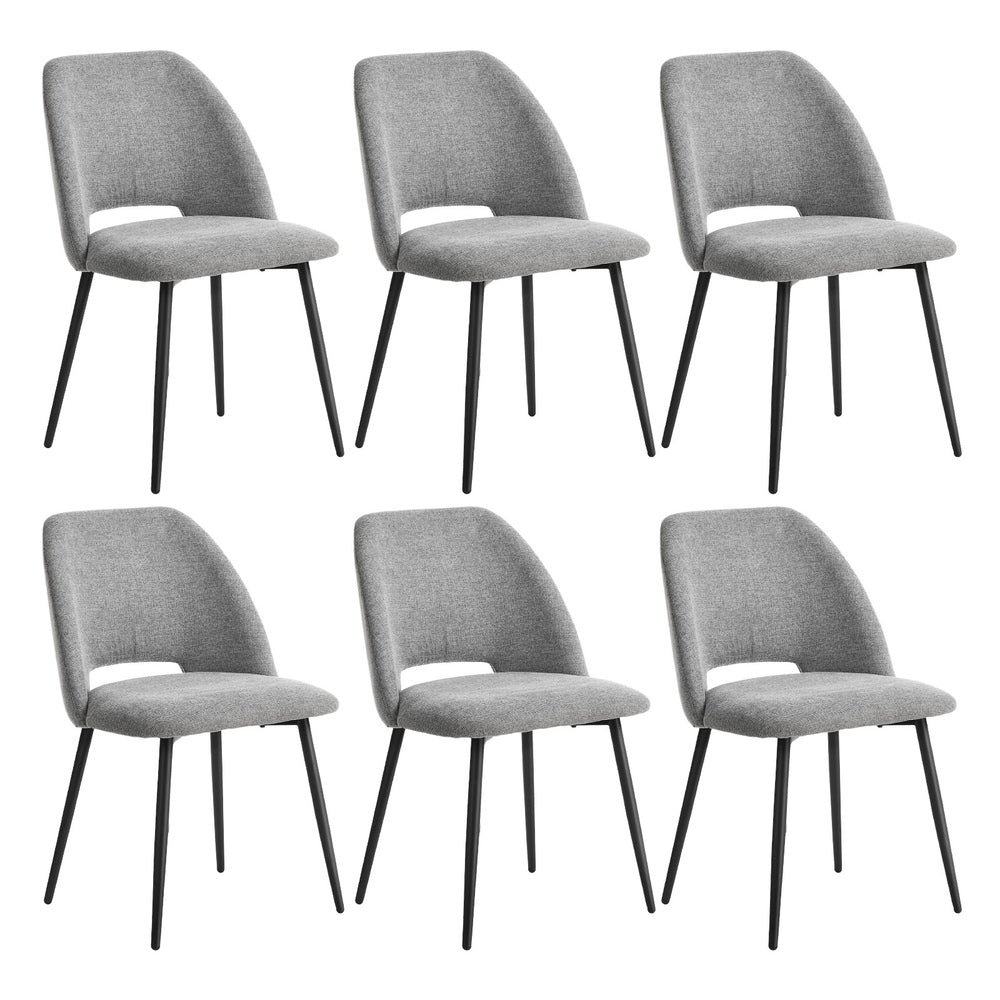 6x Dining Chair Accent Chairs Linen Fabric Grey