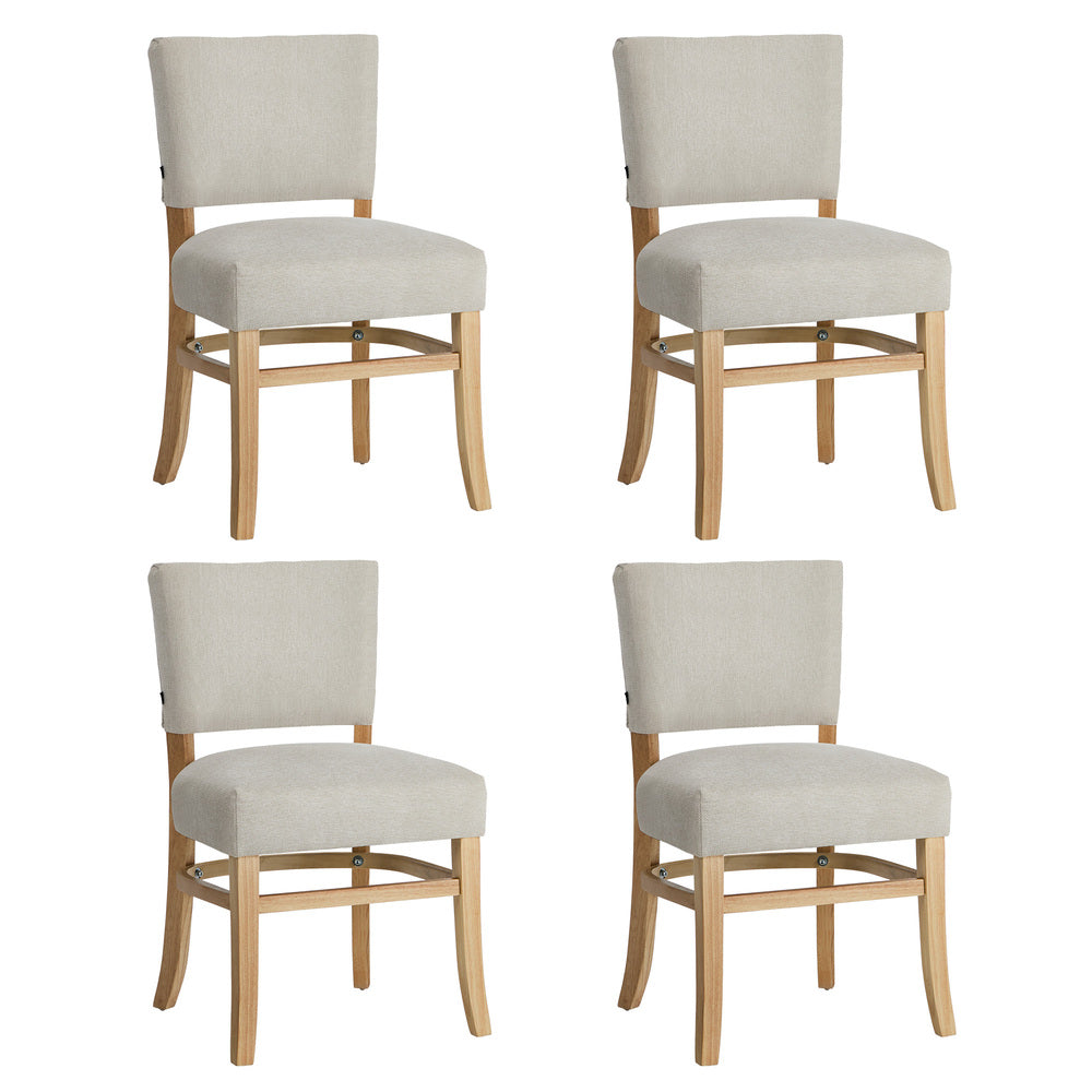 Oikiture 4x Dining Chairs Wooden Kitchen Seat Rubberwood Frame Beige