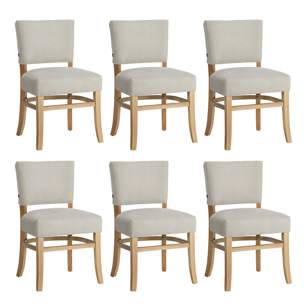 Oikiture 6x Dining Chairs Wooden Kitchen Seat Rubberwood Frame Beige