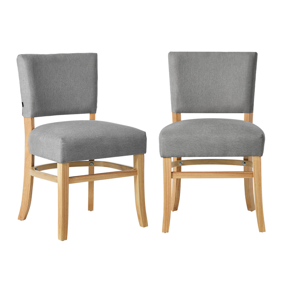 Oikiture 2x Dining Chairs Wooden Kitchen Seat Rubberwood Frame Grey