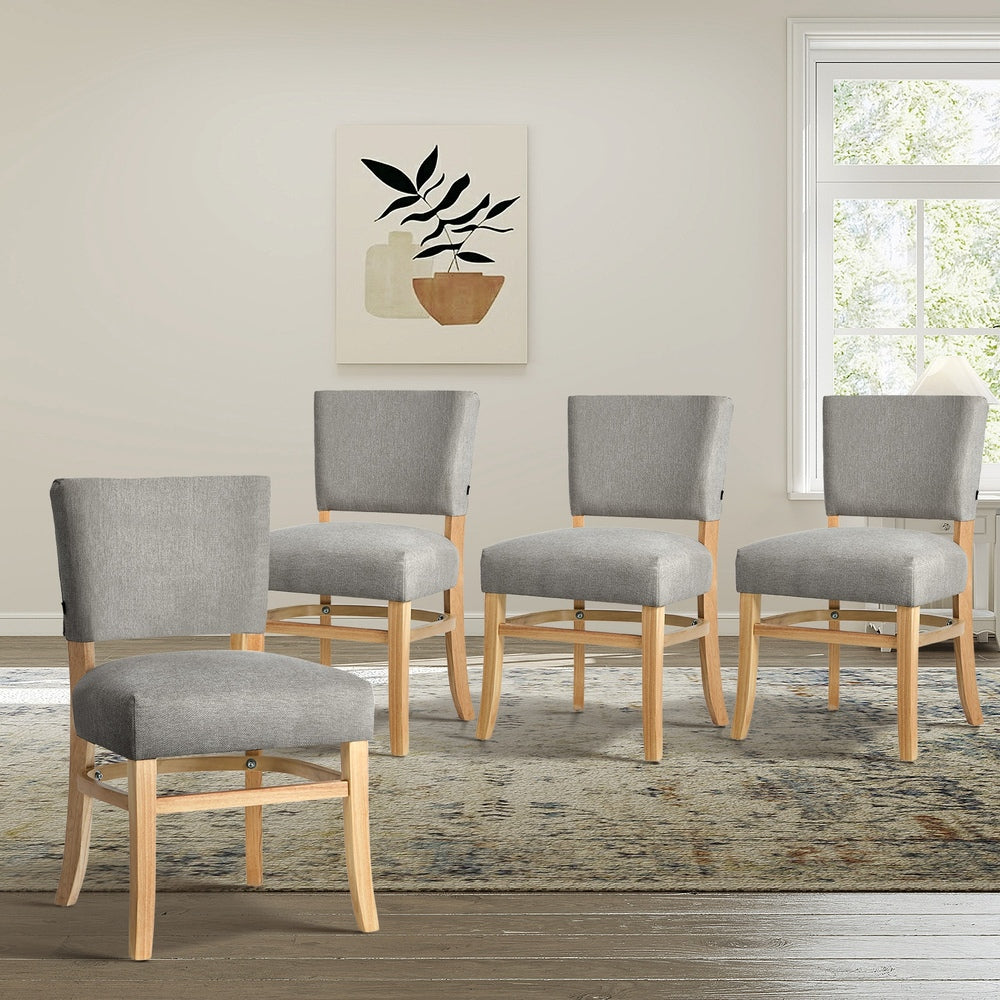 Oikiture 4x Dining Chairs Wooden Kitchen Seat Rubberwood Frame Grey