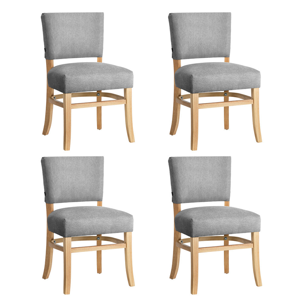 Oikiture 4x Dining Chairs Wooden Kitchen Seat Rubberwood Frame Grey