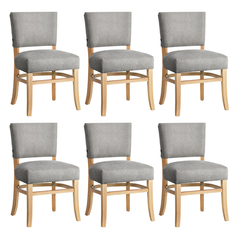 Oikiture 6x Dining Chairs Wooden Kitchen Seat Rubberwood Frame Grey